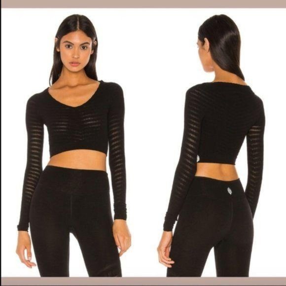 Free People Tops - Free People Movement Gone Adrift Long Sleeve Crop Top Black